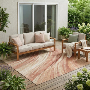 5x8 Blush Abstract Polyester Area Rug Washable Pet Friendly Indoor Outdoor Use