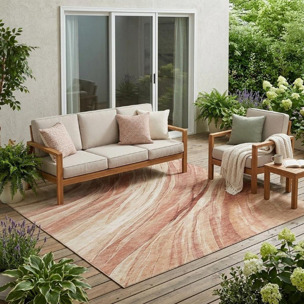 5x8 Blush Abstract Polyester Area Rug Washable Pet Friendly Indoor Outdoor Use