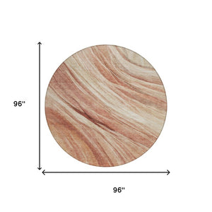 8 Foot Round Abstract Blush Polyester Washable Rug for Patio Kitchen or Family Room