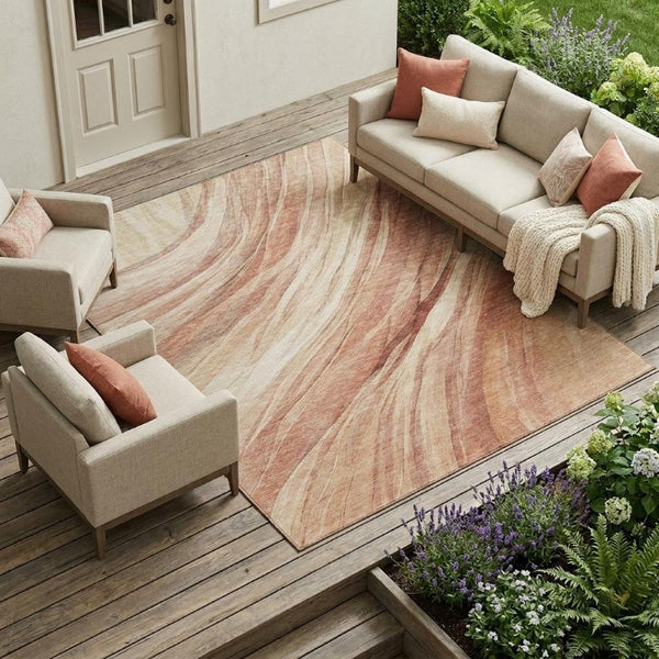 8x10 Blush Pink Abstract Polyester Area Rug Washable Indoor Outdoor Patio Living