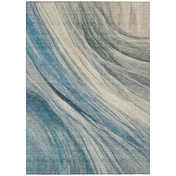 HomeRoots 5 X 8 Abstract Polyester Area Rug Washable Indoor Outdoor Blue Silver Accent 745949