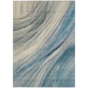 5 X 8 Abstract Polyester Area Rug Washable Indoor Outdoor Blue Silver Accent