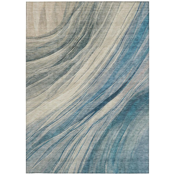 5 X 8 Abstract Polyester Area Rug Washable Indoor Outdoor Blue Silver Accent