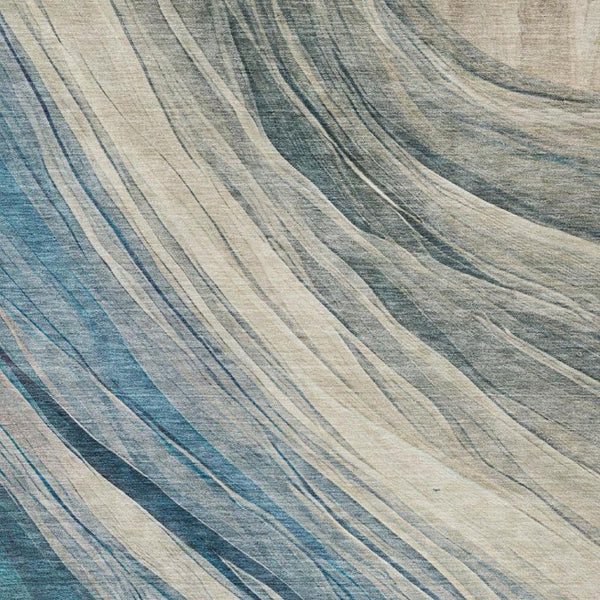 5 X 8 Abstract Polyester Area Rug Washable Indoor Outdoor Blue Silver Accent