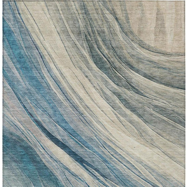 5 X 8 Abstract Polyester Area Rug Washable Indoor Outdoor Blue Silver Accent