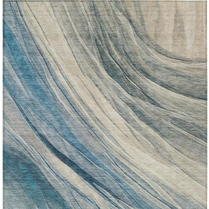 5 X 8 Abstract Polyester Area Rug Washable Indoor Outdoor Blue Silver Accent