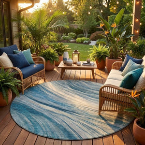 8 Ft Round Abstract Polyester Area Rug Washable Indoor Outdoor Patio Use