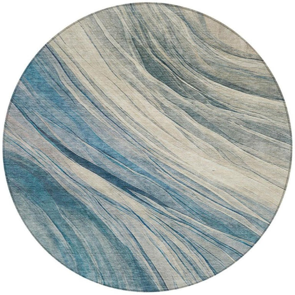 8 Ft Round Abstract Polyester Area Rug Washable Indoor Outdoor Patio Use