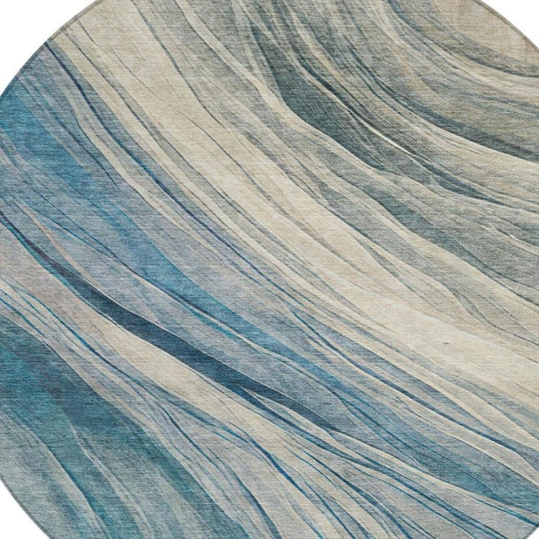 8 Ft Round Abstract Polyester Area Rug Washable Indoor Outdoor Patio Use