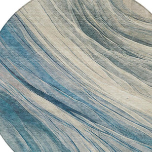 8 Ft Round Abstract Polyester Area Rug Washable Indoor Outdoor Patio Use