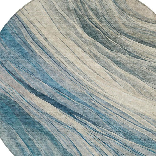 8 Ft Round Abstract Polyester Area Rug Washable Indoor Outdoor Patio Use