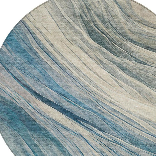 8 Ft Round Abstract Polyester Area Rug Washable Indoor Outdoor Patio Use