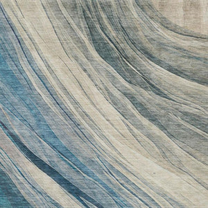 10 Ft X 14 Ft Blue Silver Abstract Polyester Washable Rug for Indoor Outdoor Use