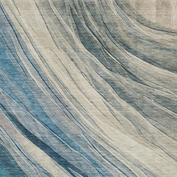 10 Ft X 14 Ft Blue Silver Abstract Polyester Washable Rug for Indoor Outdoor Use