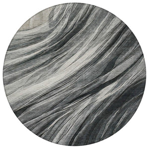 HomeRoots 8 Foot Round Abstract Polyester Area Rug Washable Indoor Outdoor Gray Graphite 745956