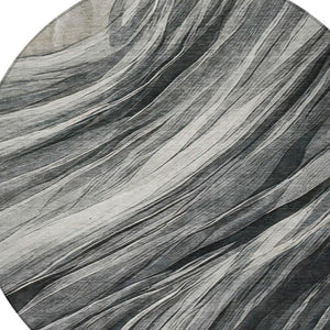 8 Foot Round Abstract Polyester Area Rug Washable Indoor Outdoor Gray Graphite