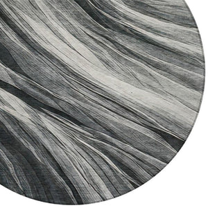 8 Foot Round Abstract Polyester Area Rug Washable Indoor Outdoor Gray Graphite