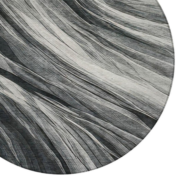8 Foot Round Abstract Polyester Area Rug Washable Indoor Outdoor Gray Graphite
