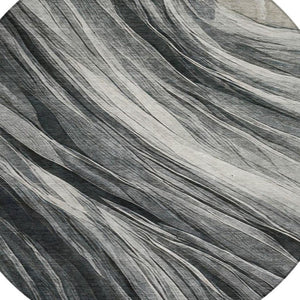 8 Foot Round Abstract Polyester Area Rug Washable Indoor Outdoor Gray Graphite