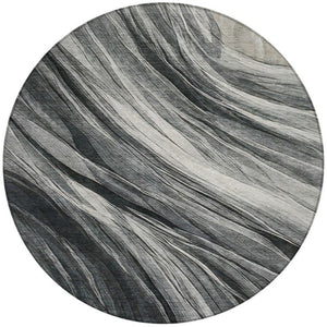 8 Foot Round Abstract Polyester Area Rug Washable Indoor Outdoor Gray Graphite