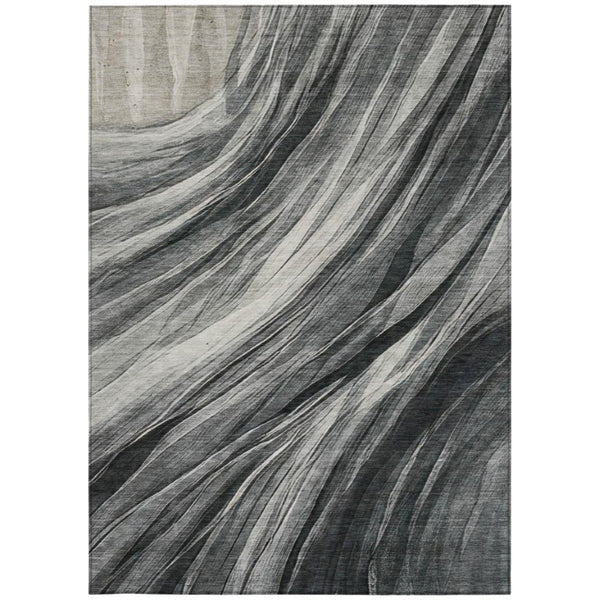 10 X 14 Gray Graphite Abstract Polyester Indoor Outdoor Washable Area Rug