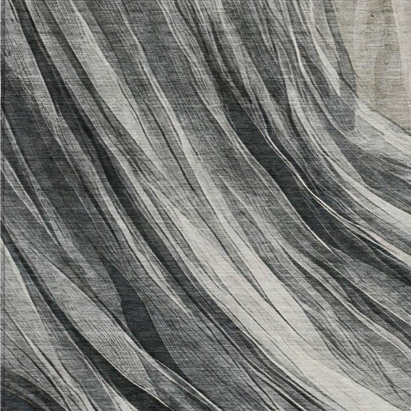 10 X 14 Gray Graphite Abstract Polyester Indoor Outdoor Washable Area Rug