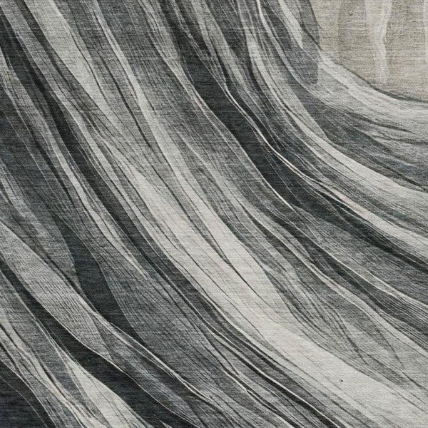 10 X 14 Gray Graphite Abstract Polyester Indoor Outdoor Washable Area Rug