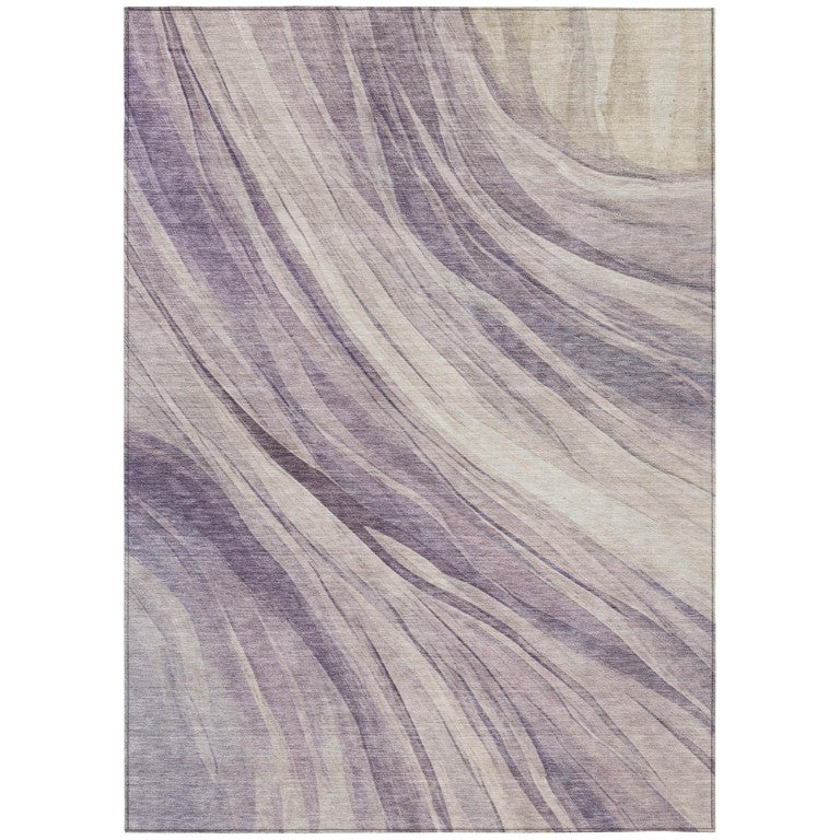 HomeRoots 5x8 Lavender Purple Abstract Polyester Area Rug Washable for Patio or Living Room 745961