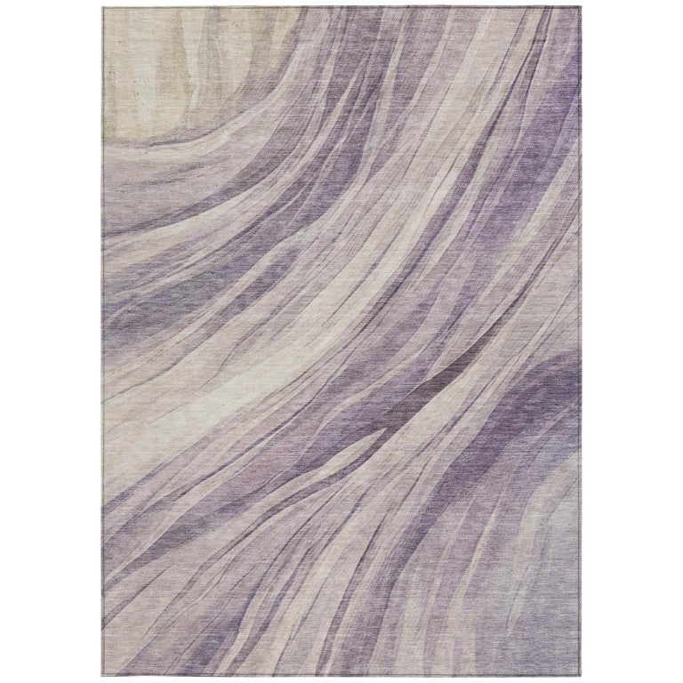 HomeRoots 5x8 Lavender Purple Abstract Polyester Area Rug Washable for Patio or Living Room 745961