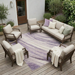 8 X 10 Abstract Lavender Polyester Area Rug Washable for Indoor Outdoor Patios