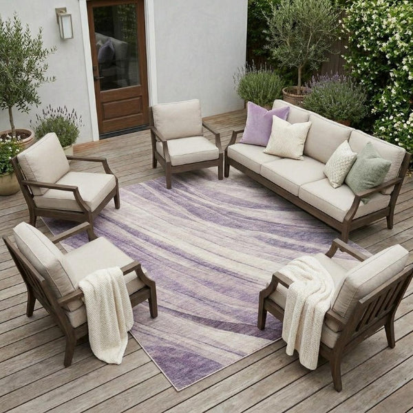 8 X 10 Abstract Lavender Polyester Area Rug Washable for Indoor Outdoor Patios