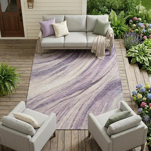 9 X 12 Abstract Lavender Polyester Area Rug Washable Stain Resistant Indoor Outdoor