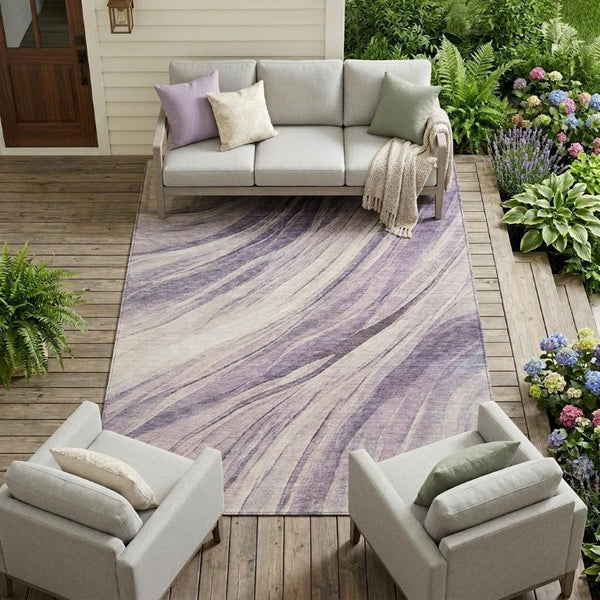 9 X 12 Abstract Lavender Polyester Area Rug Washable Stain Resistant Indoor Outdoor