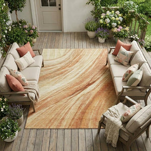 9 X 12 Salmon Orange Abstract Polyester Area Rug Washable Stain Resistant Patio
