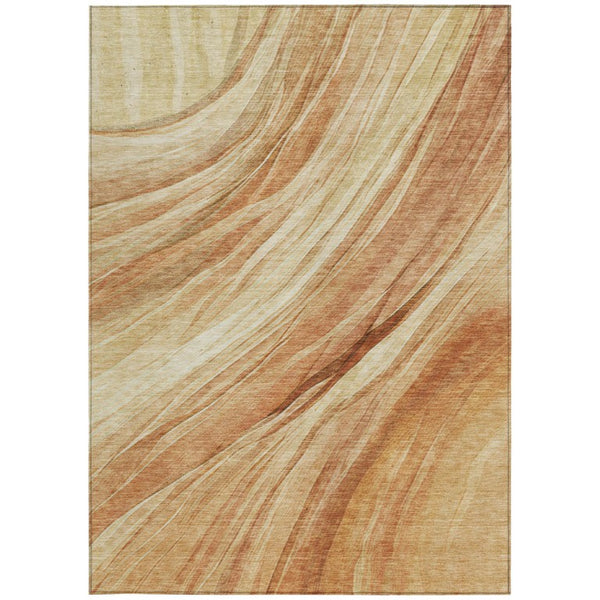 9 X 12 Salmon Orange Abstract Polyester Area Rug Washable Stain Resistant Patio