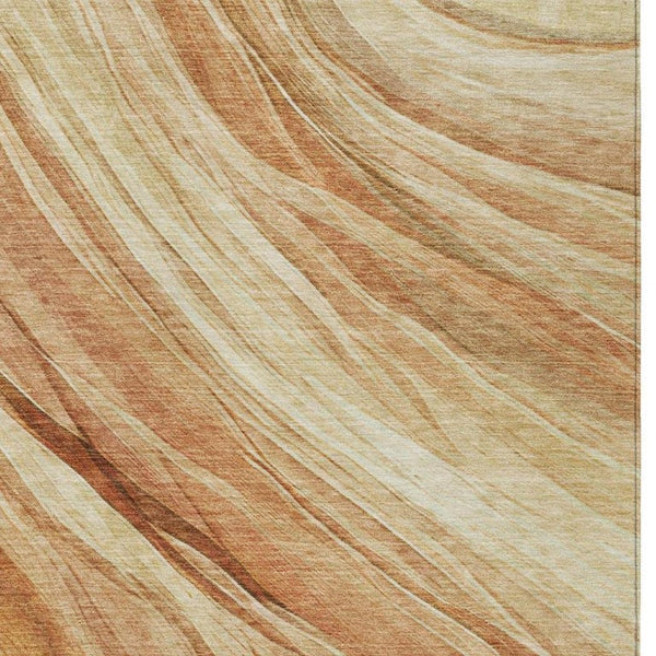 9 X 12 Salmon Orange Abstract Polyester Area Rug Washable Stain Resistant Patio