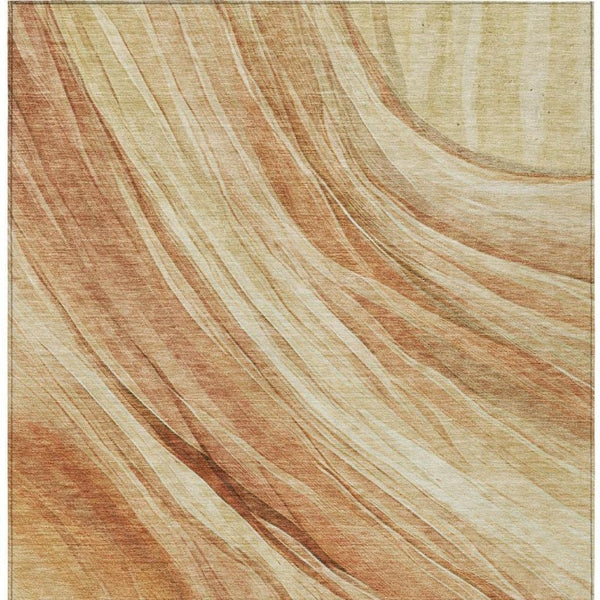 9 X 12 Salmon Orange Abstract Polyester Area Rug Washable Stain Resistant Patio