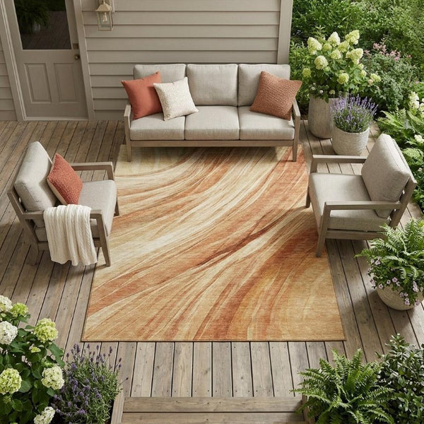 10 X 14 Abstract Salmon Polyester Area Rug Washable for Patio Porch or Living Room