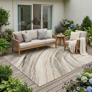 5 X 8 Taupe Brown Abstract Polyester Area Rug Washable Indoor Outdoor Patio