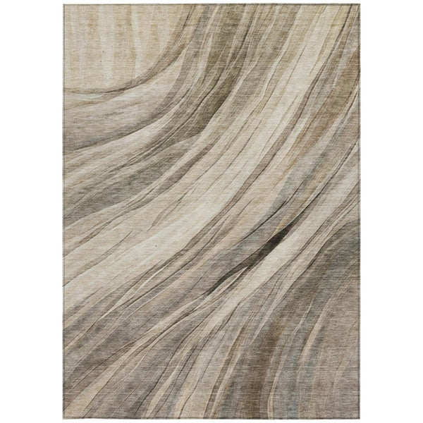 5 X 8 Taupe Brown Abstract Polyester Area Rug Washable Indoor Outdoor Patio
