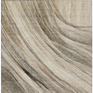 5 X 8 Taupe Brown Abstract Polyester Area Rug Washable Indoor Outdoor Patio