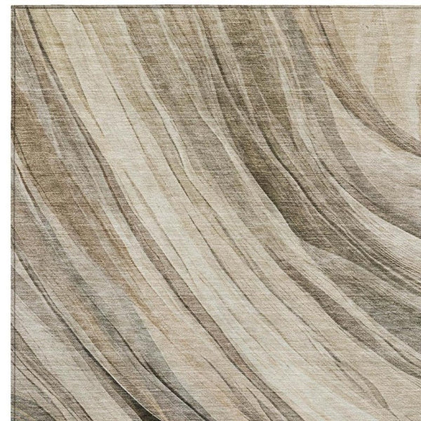 5 X 8 Taupe Brown Abstract Polyester Area Rug Washable Indoor Outdoor Patio