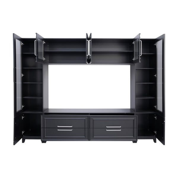 English Elm Vibe Haus Fluted Glass Wall Unit Tall Mdf Entertainment Console for Living Room N893S000011B
