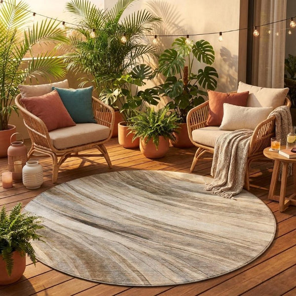 8 Foot Round Abstract Polyester Area Rug Stain Resistant for Patios and High Traffic Rooms