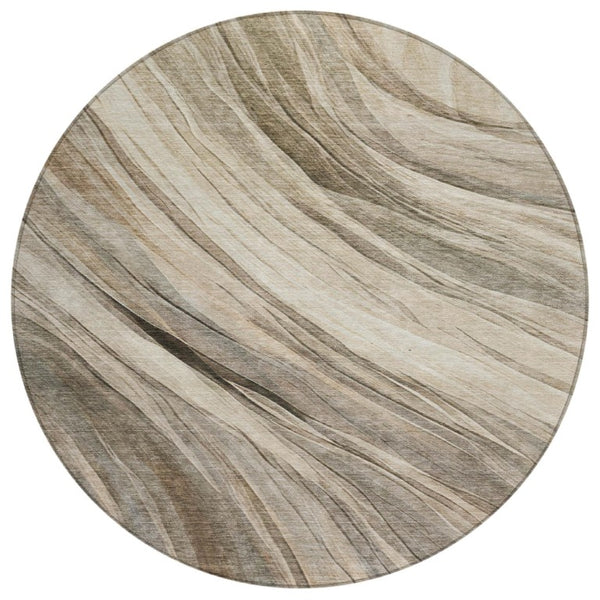 HomeRoots 8 Foot Round Abstract Polyester Area Rug Stain Resistant for Patios and High Traffic Rooms 745980