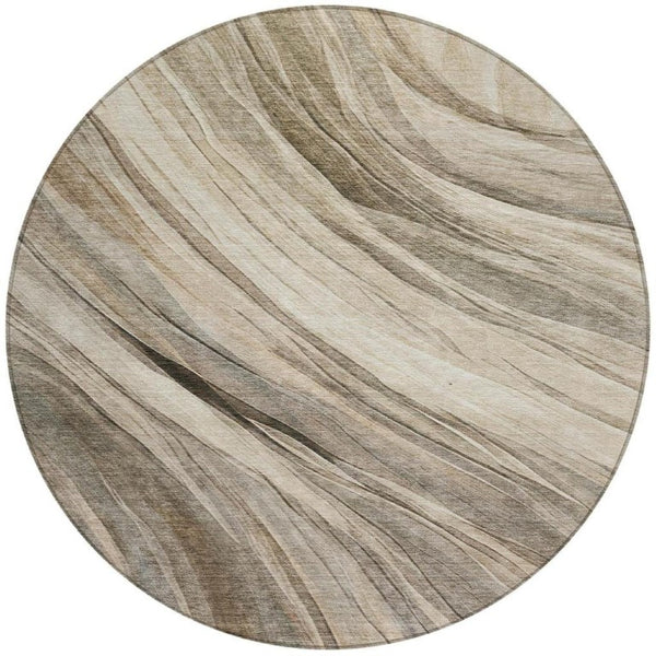 8 Foot Round Abstract Polyester Area Rug Stain Resistant for Patios and High Traffic Rooms