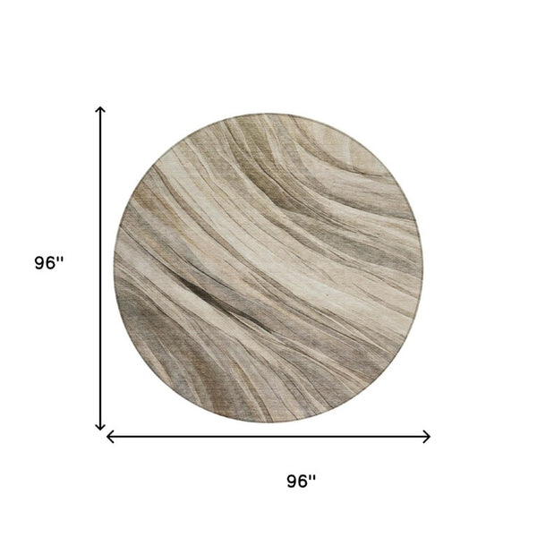 8 Foot Round Abstract Polyester Area Rug Stain Resistant for Patios and High Traffic Rooms