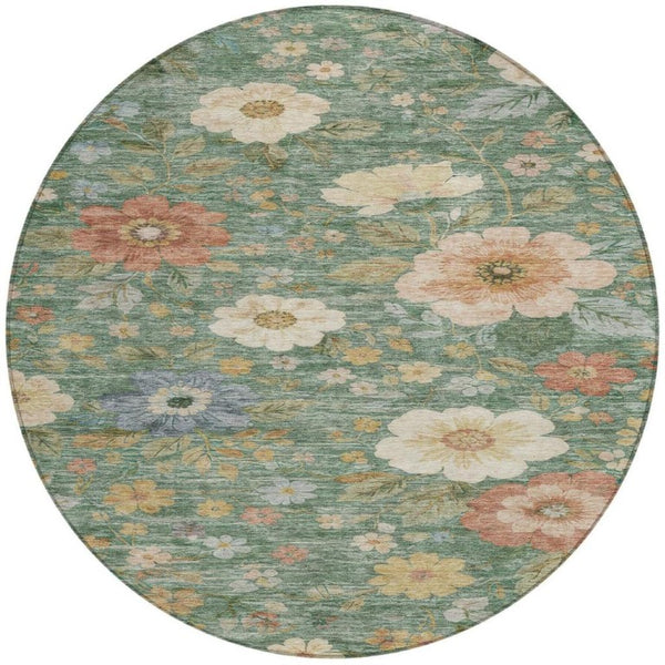 8 Ft Round Floral Polyester Area Rug Washable for Patio Porch Kitchen and Family Rooms