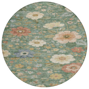 8 Ft Round Floral Polyester Area Rug Washable for Patio Porch Kitchen and Family Rooms