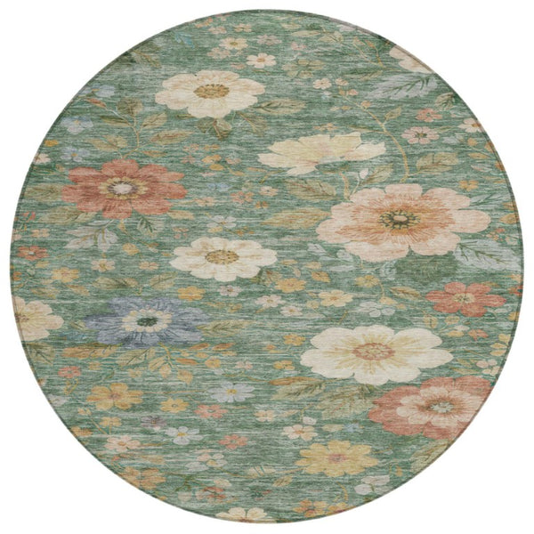 8 Ft Round Floral Polyester Area Rug Washable for Patio Porch Kitchen and Family Rooms